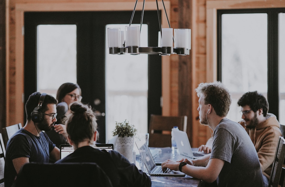 Team in discussion in an office