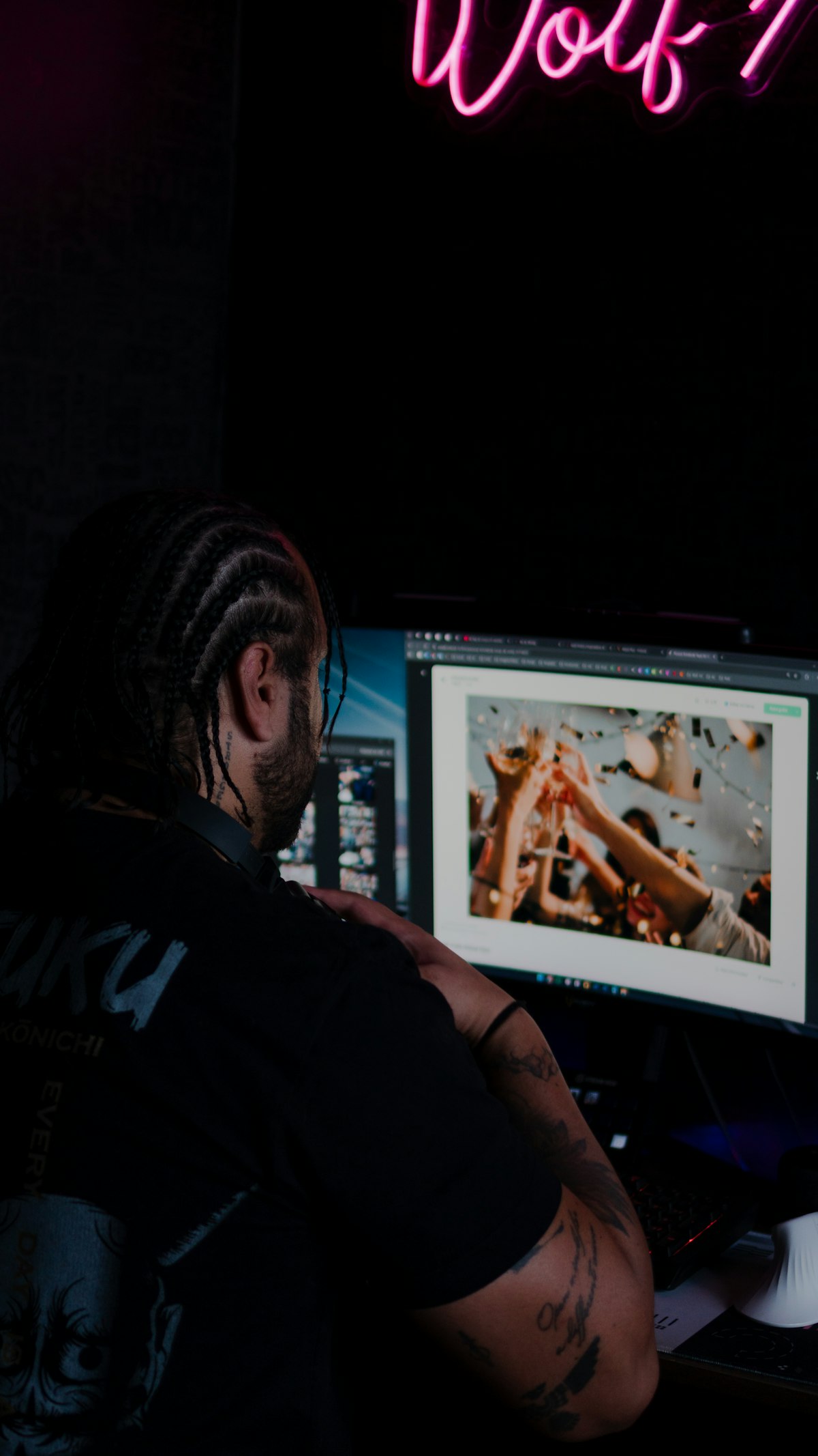Person viewing a video call on a monitor